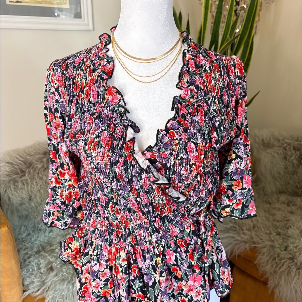Topshop Multicolor Floral Ruffle Blouse